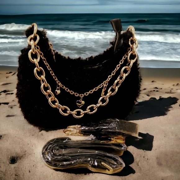 Gorgeous Black Sherpa Jewel Toned Tote Bag - Picture 2 of 4